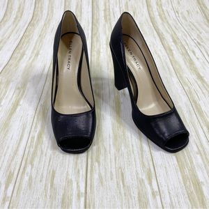 Ellen Tracy Black Satin Jackie Peep Toe Heels